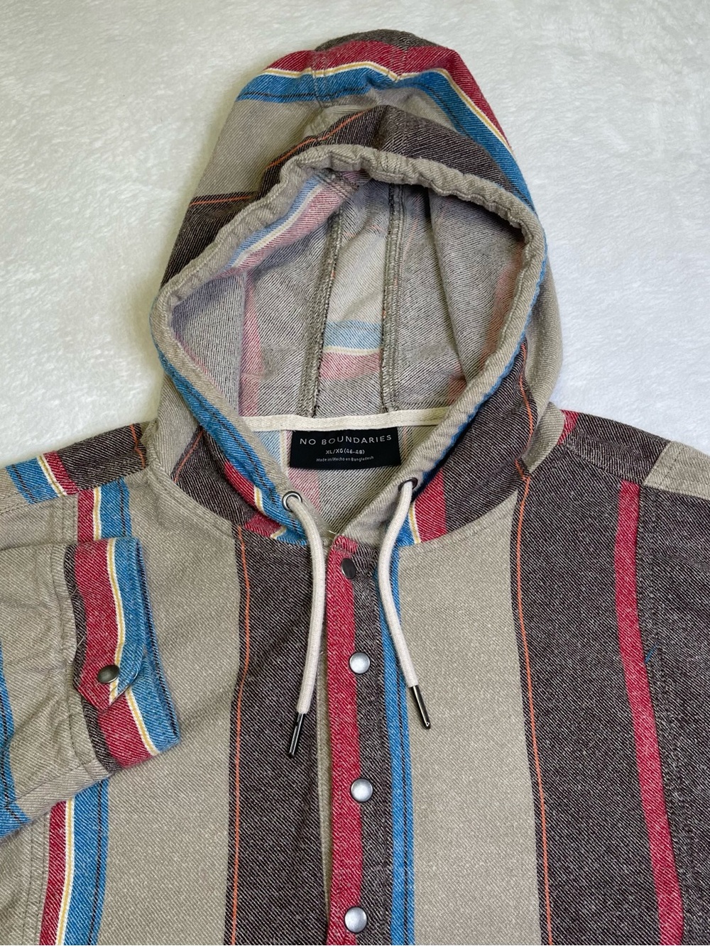 No Boundaries Men's XL Baja Hoodie Striped Woven Cotton Snap Pullover